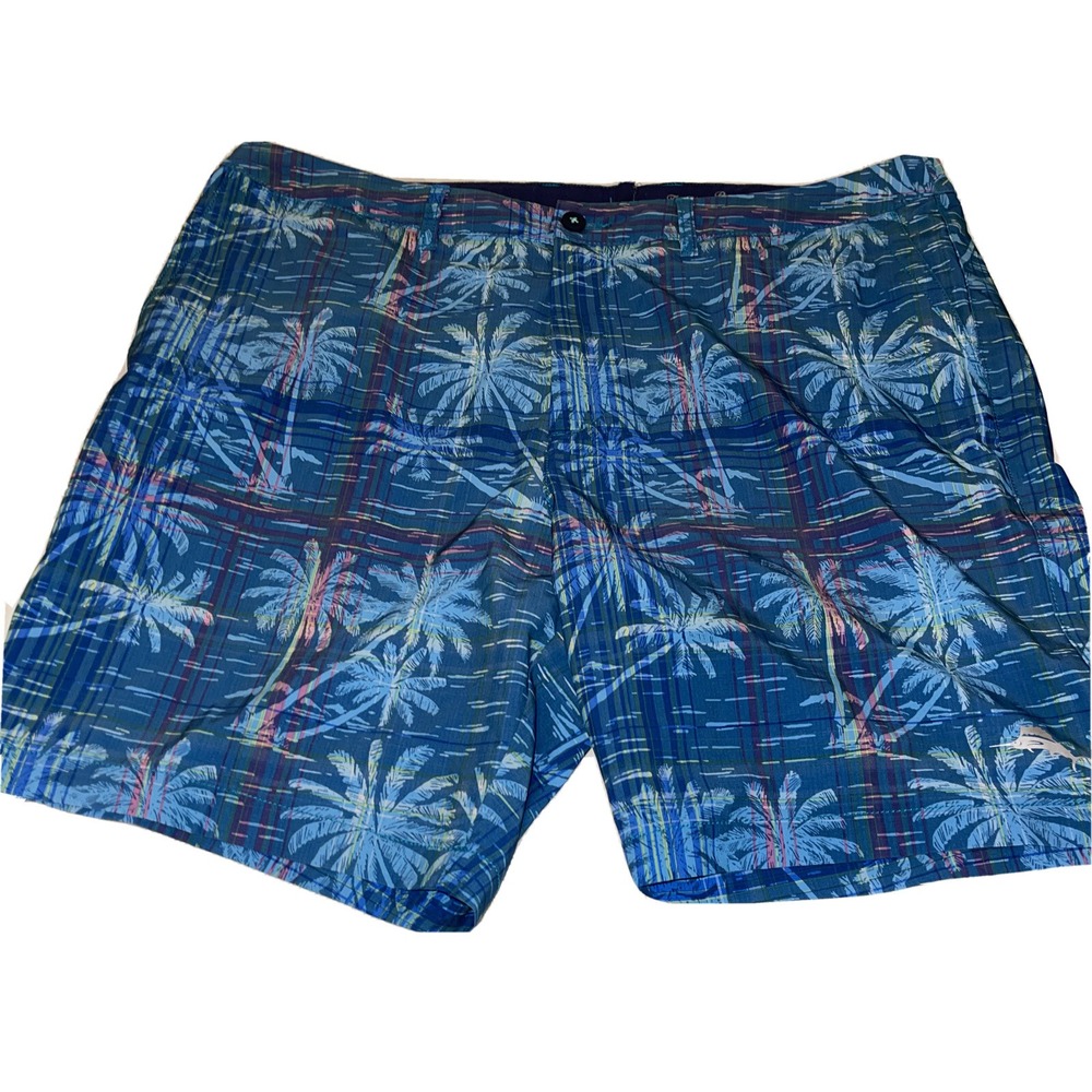 Tommy Bahama Blue Swim Trunks 40 XL Swimsuit Palm Trees And Plaid Hawaiian